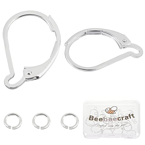 Beebeecraft 1 Box 20Pcs Leverback Earring Findings 925 Sterling Silver Plated French Earring Hooks 15.6x10mm Ear Wire Clip Earring Connector with 20Pcs Open Jump Rings for Jewelry Making - color: Silver