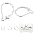 Beebeecraft 1 Box 20Pcs Leverback Earring Findings 925 Sterling Silver Plated French Earring Hooks 15.6x10mm Ear Wire Clip Earring Connector with 20Pcs Open Jump Rings for Jewelry Making - color: Silver