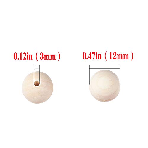 300Pcs 12mm Wood Beads Round Wooden Spacer Beads Unfinished Natural Wood Loose Beads - size: 12