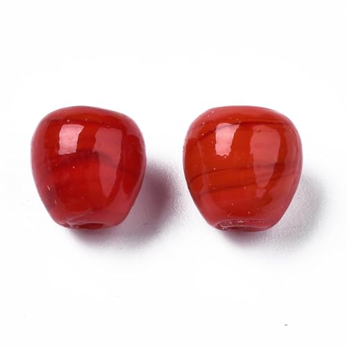 Ipotkitt 100 pcs Red Handmade Lampwork Apple-Shaped Beads Cherry Fruit Food Glass Spacer Bead for DIY Jewelry Making Bracelet Necklace Earrings Keychains Phone Crafts