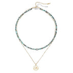Plumiss Boho Handmade Natural Jasper Stone Beaded Crystal Mixed Strand Short Necklace for Women Girl - color: African Turquoise