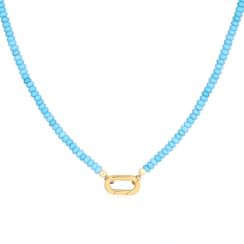 SAMYA 4×2mm Beaded Necklace for Women, Minimalist Charm Necklace with Gold Oval Clasp, 18" Length for Everyday Wear - color: Turquoise