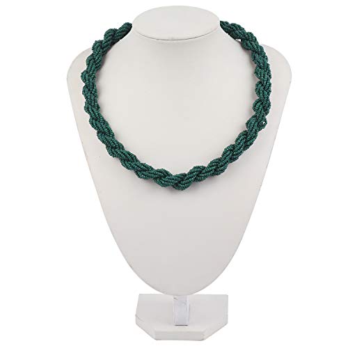 Bocar Fashion Seed Beads Statement Collar Necklace for Women (NK-10408) - color: Deep green