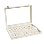 Wudygirl Necklace Organizer with Clear Glass Lid Stackable Jewelry Organizer Tray with 20 Hooks for Necklace Bracelet(Beige Necklace Box) - style: Beige Necklace Tray