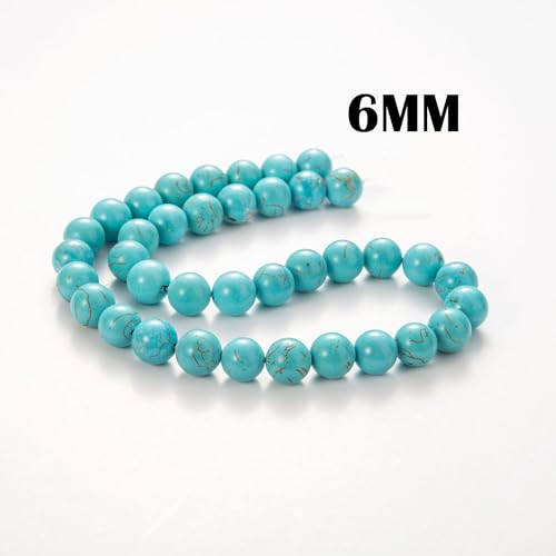 100Pcs Natural Stone Beads 6mm Turquoise Round Gemstone Loose Beads with Elastic Bracelet String for Bracelets Necklace Jewelry Making - color: Blue Turquoise, size: 6mm