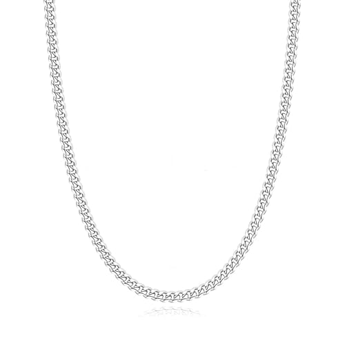 Avotto 3/5mm 14K Gold/Silver Plated Cuban Chain for Men Boys, Stainless Steel Cuban Link Chain for Men Boys Sturdy Non-Fading Necklace Jewelry Gifts 14/16/18/20/22/24Inch - color: 5mm-silver, size: 14 inch (36cm)Recommended for ages 8 and under