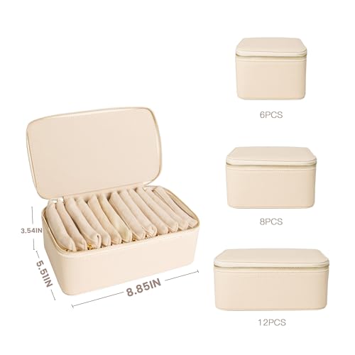 Travel Jewelry Case, Small Travel Jewelry Box with 12 Velvet Jewelry Bag Mini Pouch, Portable Travel Jewelry Organizer for Rings Earrings Necklaces (Beige 12 Pcs) - color: Beige 12 Pcs