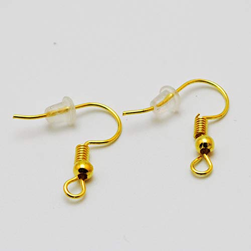 Chenkou Craft 120pcs Fish Earring Hooks Ear Wires with 120pcs Earring Backs 18MM Hypo Allergenic Surgical Steel with Ball and Coil Mixed Color (Mix, 18mm)