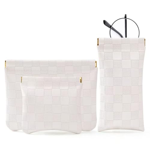 3PCS Small Makeup Bag for Purse，Waterproof Leather Portable Mini Makeup Bag,Snap Closure Organizer Pouch for Coin Cards Jewelry Lipstick Cosmetic Accessories，Small Travel Kit Storage Pouch - color: White