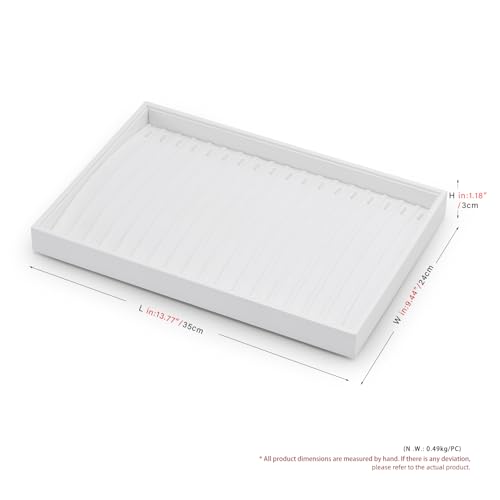 White PU Leather Jewelry Display Tray for Long Chain Pendant Necklace Organizer Display Showcase Jewelry Storage Tray - size: 18 Slot