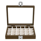 Wudygirl Wood Jewelry Organizer Small Jewelry Box Jewelry Tray with Lid Earring Organizer for Women Velvet Ring Holder Jewelry Storage Display for Drawer Earring Case 24 Grid (Beige) - style: Wood Beige 24 Grid