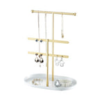 Saydear Elegant Jewelry holder Organizer 2-Tier Display Storage Stand for Earrings Necklaces with Ring Tray Spacious and Durable, Easy to Assemble White & Gold - color: White & Gold
