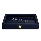 Oirlv Premium Blue Leather Rings Earrings Organizer Tray with Clear Lid Jewelry Display Box with Acrylic Lid Stackable Jewelry Box Drawer Inserts - color: Blue, size: 10 Slot