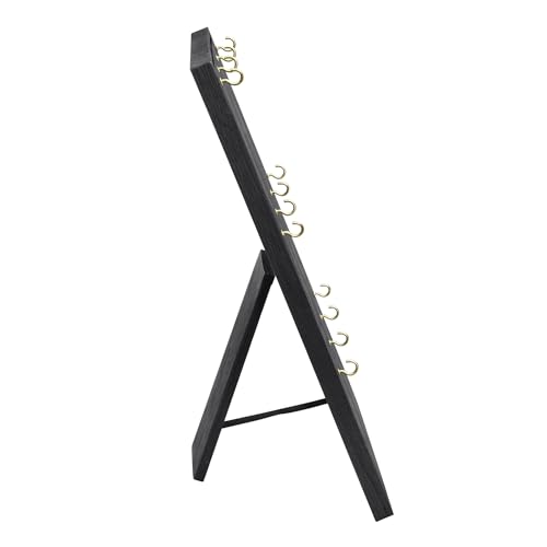 Ikee Design Wooden Jewelry Display Stand with 12 hooks, Earring Display with Hooks, Bracelet, Earring, Keychain Stand for Selling,7.8W x 7.8D x 15.9H in, Black Color - color: Black