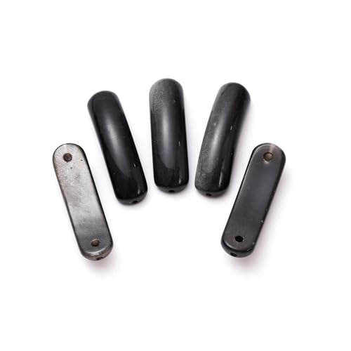 5PCS Natural Black Obsidian Stone Rectangle Curved Beads Gemstone Pendants Connectors for DIY Bracelet Neclace Jewelry Making - color: Black Obsidian