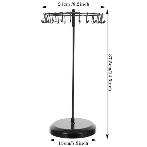 2 Pcs Rotating Necklace Holder Metal Necklace Stand Organizer for Bracelet Earring Keychain Ring Jewelry Display, 14.5 Inch with 23 Hooks (Black)