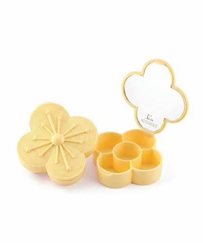 Bloom Charm Travel Pill Organizer, 5 Compartments with Mirror, Easy-Open Lock, Cute Compact Pill Box for Purse, BPA-Free Vitamin Case and Small Jewelry Storage, Citron Yellow - color: Citron Yellow
