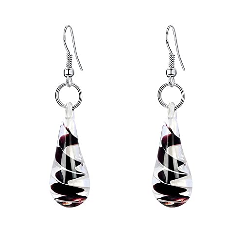 Glass Water Drop Shape Glaze Spiral Dangle Earrings Lampwork Handmade Glass Bead Geometric Earrings for Women Jewelry - color: Black