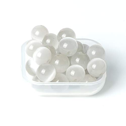 100Pcs Natural Stone Beads 6mm White Cat's Eye Round Loose Gemstone Energy Healing Beads Hole Size 1mm DIY Smooth Beads for Bracelet Necklace Earrings Jewelry Making - color: Cat's Eye, size: 6mm