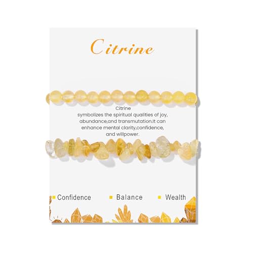 Healing Crystal Bracelets for Women 2 PCS 6mm Natural Stone Bracelet Stretch Crystal Beaded Bracelets Handmade Gemstone Bracelet Jewelry Gifts Christmas Gifts for Women Girls - style: citrine
