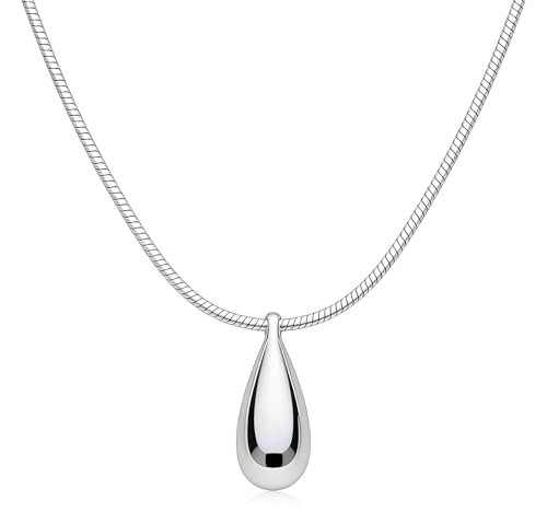 Silver Drop Necklace for Women Adjustable Sliding Silver Snake Chain Dainty Minimalist Necklace