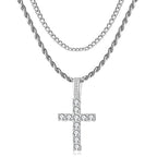 GEMOSA Cross Chain for Men 14K Gold Silver Plated Solid Iced Out 5A+ Cubic Zirconia Stainless Steel Cuban Link rope Layered Chains 16-24 Inch Large Cross Diamond Pendant Nceklace Jewelry Gifts - color: Silver, size: 16/18 inch