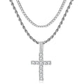 GEMOSA Cross Chain for Men 14K Gold Silver Plated Solid Iced Out 5A+ Cubic Zirconia Stainless Steel Cuban Link rope Layered Chains 16-24 Inch Large Cross Diamond Pendant Nceklace Jewelry Gifts - color: Silver, size: 20/22 inch