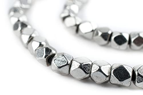 The Bead Chest Cornerless Cube Beads - Full Strand of Faceted Ethnic Metal Spacers (6mm, Silver) - color: Silver, size: 6mm