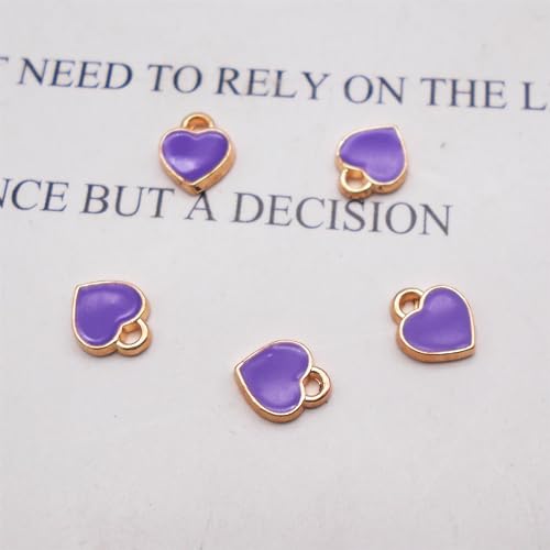 200 pcs Tiny Heart Enamel Charm Gold Plated Alloy Love Pendant Bracelet Earring Keychain Jewelry Crafts 6x8mm - color: Purple