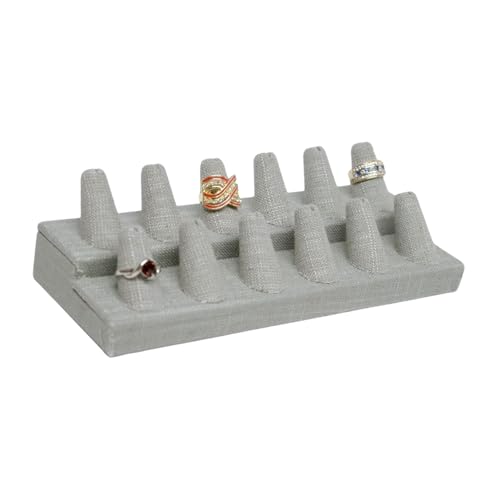 Novel Box Grey Linen Jewelry 12 Rings Finger Display Stand 8.25x3.25x2.5 Inches with Square Base - Ring Holder Organizer Stand for Selling or Personal Use - Display Stands for Rings - color: 12 Ring Finger, size: Grey Linen