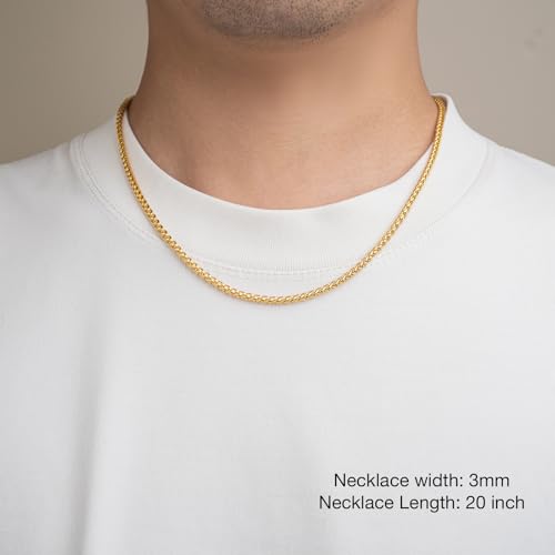 2.5mm/3mm/4mm Silver/Gold Stainless Steel Wheat Chain Necklace Jewelry for Men Women - size: 26 Inches, style: 3mm-Gold