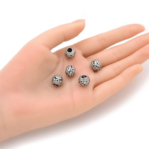 40pcs Butterfly Symbol of Transformation Large Hole Round Beads (Hole 4.5mm) Antique Silver Spacer for Earrings Bracelet Necklace Anklet Jewelry Making MEC-A13 - size: Butterfly (round beads)