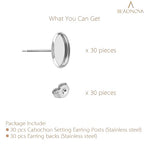 BEADNOVA Stud Earring Kit 30pcs Blank Stud Earring 12mm Stainless Steel Cabochon Setting Ear Post with Stainless Steel Backs for Cabochon Resin DIY Earstud Making (12mm, 30pcs) - color: 30pcs, size: 12mm