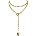 Heart Slip Chain Necklace for Women, 39 Inch Cuban Chain, Removable Heart O-Ring, Crystal Pendant, Adjustable Stainless Steel Y-Necklace - color: Gold-Purple