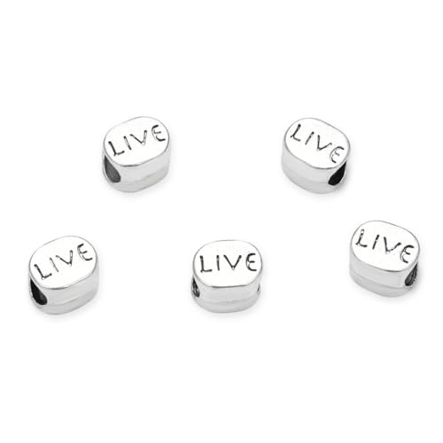 20pcs Live Love Beads Large Hole Loose Beads (4.5mm Hole) Antique Silver Metal Spacer for DIY Craft Jewelry Making MEC-C13 - size: Live Bead