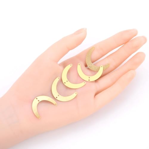 20pcs Adabele Brushed Raw Brass 29mm Moon Connector Link 4-Hole Earring Findings Unplated/Uncoated for DIY Craft Jewelry Making CF-C2 - size: Moon (4-Hole)