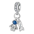 Charm for Bracelets and Necklaces, Heart Animals 925 Sterling Silver Bead Celestial Sun Moon Star Charms Jewelry Gift for Women Girls - color: Rocket Astronaut Charms