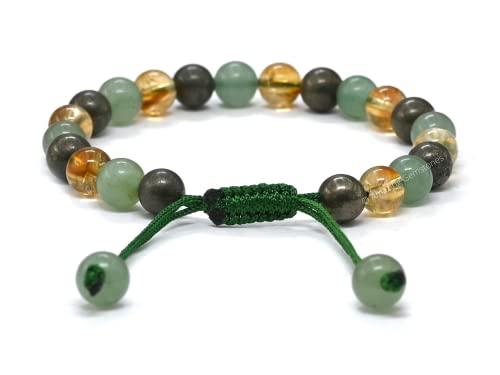 Amazing Gemstone Money Wealth Success Bracelet - Pyrite Green Aventurine Citrine Bracelet Set for Healing Calming Anxiety Stress Relief Gifts Pulseras Para Hombres Mujer Stocking Stuffer (Adjustable) - color: Money Success