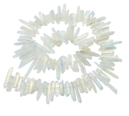 Adabele 30 Inch Natural Raw Healing Crystal Quartz Gemstone Loose Beads Small Drilled Point Clear AB Titanium Coated Chakra Gem Stone Drop Stick GA2 - color: Clear Crystal Ab, size: Small Size (30 Inch/2 Strands)