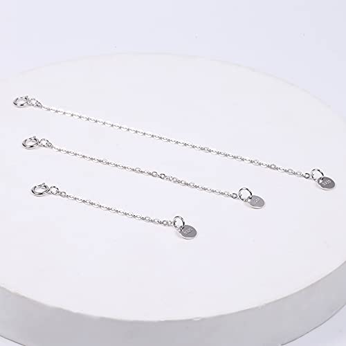White Gold Necklace Extender 925 Sterling Silver Necklace Bracelet Ankle Extenders Chain Extension for Jewelry Making（2 3 4 inch） - style: White Gold-Round Tag