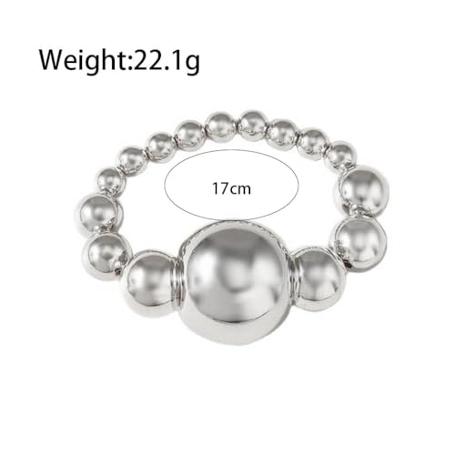 Acrylic Chunky Gold Beaded Bracelet for Women,Extra Big Round Ball Bead Chain Stretch Bracelet,Exaggerated Faux Pearl Bracelets Prom Party Jewelry - color: Silver