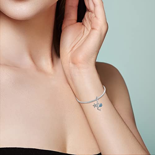 MULA 925 Sterling Silver Charms for Bracelets and Necklaces Lipstick and Bag Dangle Pendants Tower Camera Beads Jewelry Charms for Women - color: Starfish and Mermaid