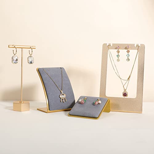 GemeShou Grey Necklace display stand, Velvet Jewelry necklace display holder for selling, small metal earring neck storage organizer, online jewelry photography props【Grey】 - color: grey