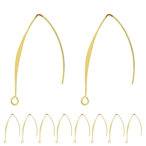 BEADNOVA V Shape Ear Wire Long Earring Wire Ear Hook for Dangle Earring Making Jewelry Making Earwire DIY (Gold 43mm, 10pcs) - color: Gold