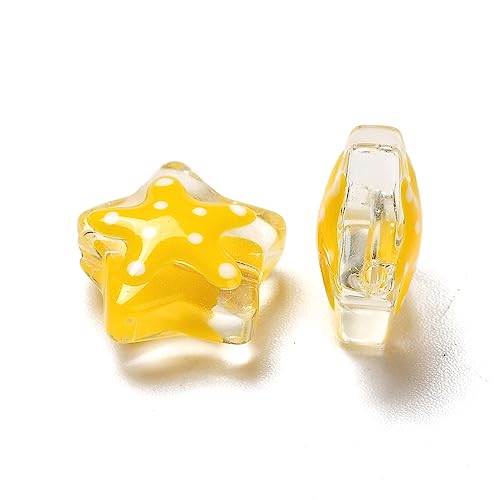 DanLingJewelry 30Pcs Yellow Star Beads with Dot Pattern Shiny Glass Star Beads for Jewelry Making DIY Craft - color: 30pcs -star