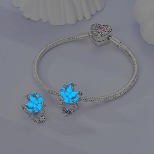 LAZA 925 Sterling Silver Charm for Bracelet Necklace Dangle Love Mom Butterfly Party Charm Beads Pendants DIY Jewelry for Women - color: Stars and Moon Butterflies