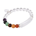 Justinstones Gem Semi Precious Gemstone Love Heart Charm Stretch Beaded Bracelet Unisex - color: Clear Quartz(7 Chakra)