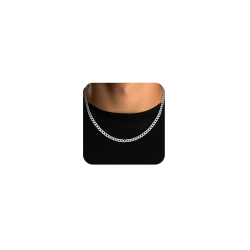 Silver Chain for Men Stainless Steel Men's Necklaces Chain Cool Diamond Cut Cuban Link Chain for Men Hip-Hop Jewelry 4mm/6mm 17/18/20/22/24/26 Inches - color: 6mm-stainless steel, size: 20