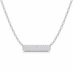 Horizontal Bar Necklace for Women, Sterling Silver or 14K Gold Plated Silver, Minimalist, CZ Diamond, Dainty Bar Pendant - Unique Jewelry Gift - style: Full Pavé - Silver