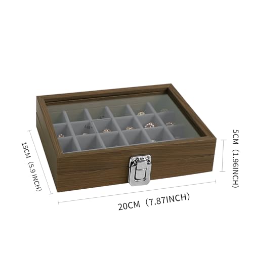Wudygirl Small Jewelry Box Wooden Jewelry Organizer 24 Grid Ring Holder Earring Box with Lid Earring Holder Organizer for Women Jewelry Display Case Ring Storage for Drawer (Gray) - style: Wood Gray 24 Grid